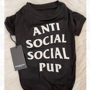 Pawmain Pets Black Tee Shirt says "Anti Social Social Pup" Ladies Size XL